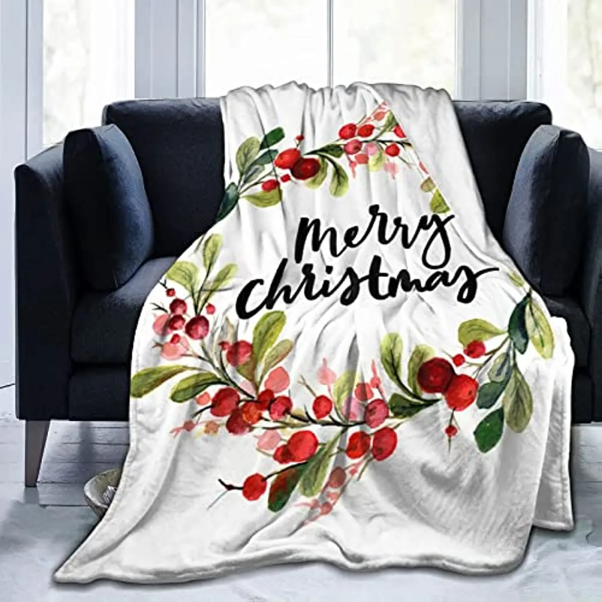

Blanket Berry Wreath Flower Christmas Throw Blanket for Couch Bed Sofa Fleece Blanket Soft Cozy Luxury Flannel Blankets