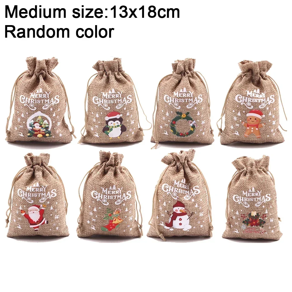 thumbnail image 1 of 30/1 piezas Bolsa de lino con cordón para Navidad, bolsa de regalo para dulces, regalo de Navidad, pulsera, embalaje de joyas, bolsa con cordón, patrón de Papá Noel, 1 of 5
