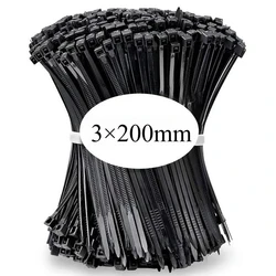 Deluxe Nylon Cable Zip Tie Set - 100 Black Self - Locking Fastening Straps - 100PCS (Black - 3x200mm)