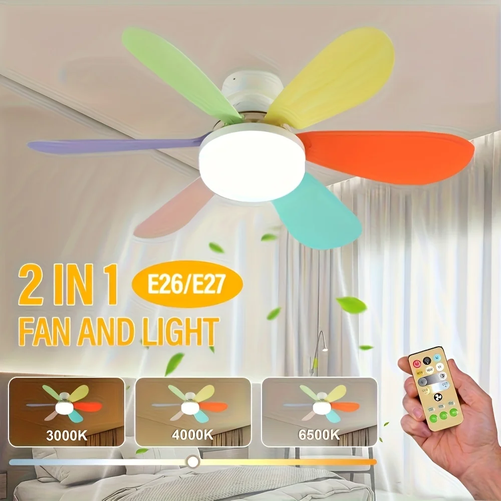 LED smart ceiling fan light With remote control timer 6 fan blades 3 speeds adjustable brightness and color temperature