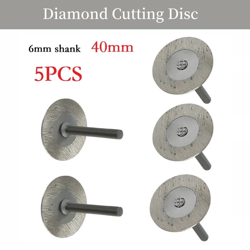 

5Pcs Diamond Cutting Disc 6mm Shank 40mm Circular Saw Blade W/ Mandrel For Wood Metal Stone Cutting Electric Grinder Rotary Tool