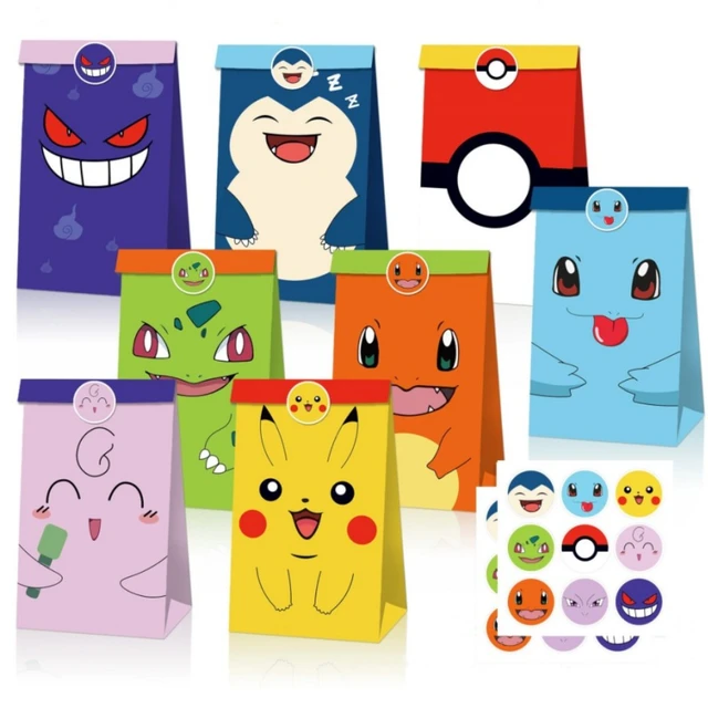 Sac en papier autocollant Pokémon pour enfants, décoration de fête  d'anniversaire, emballage de bonbons Pikachu