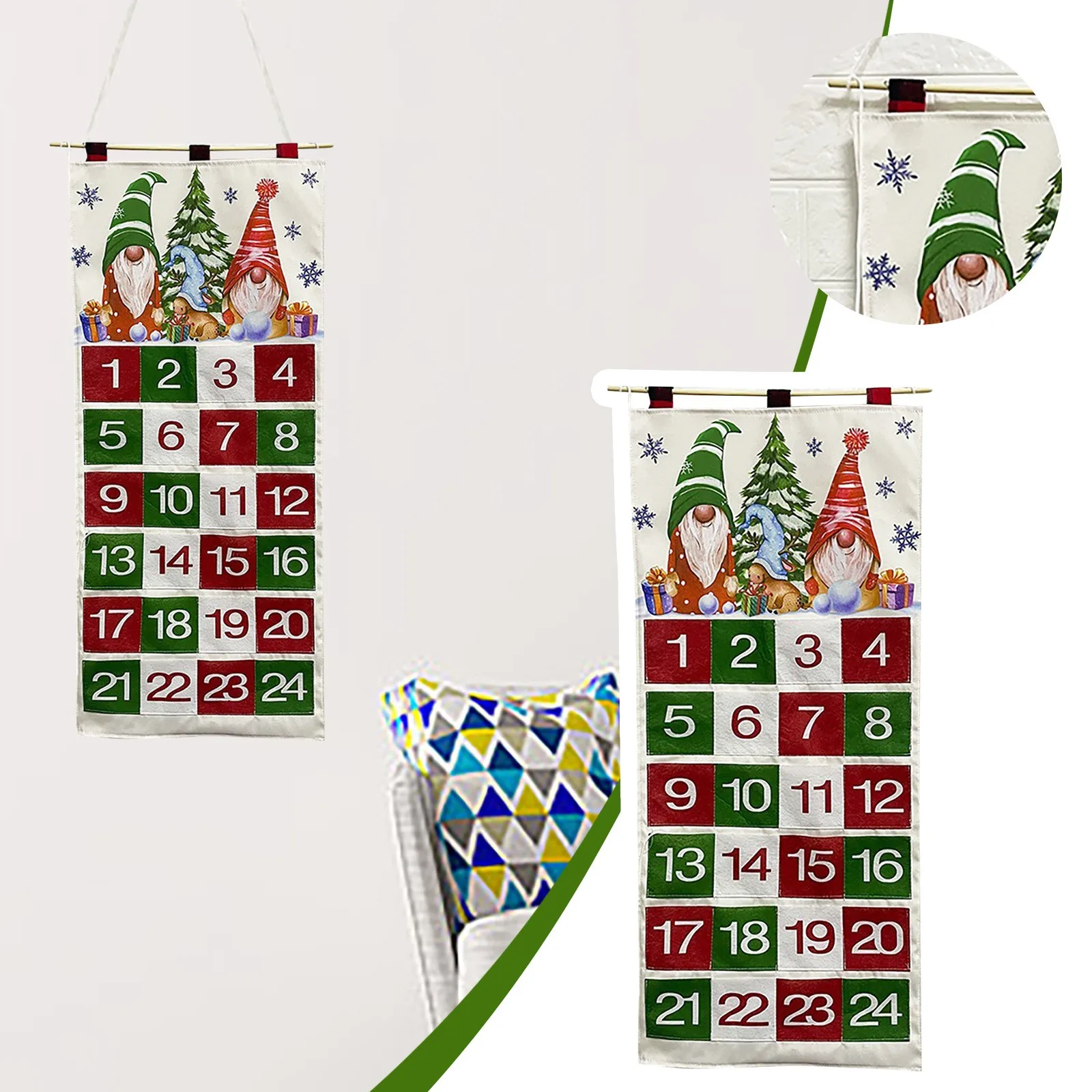 

Santa Claus Countdown Calendar Colorful Faceless Dwarf Christmas Countdown Calendar 24 Pocket Storage Bag Wall Hanging Pendant