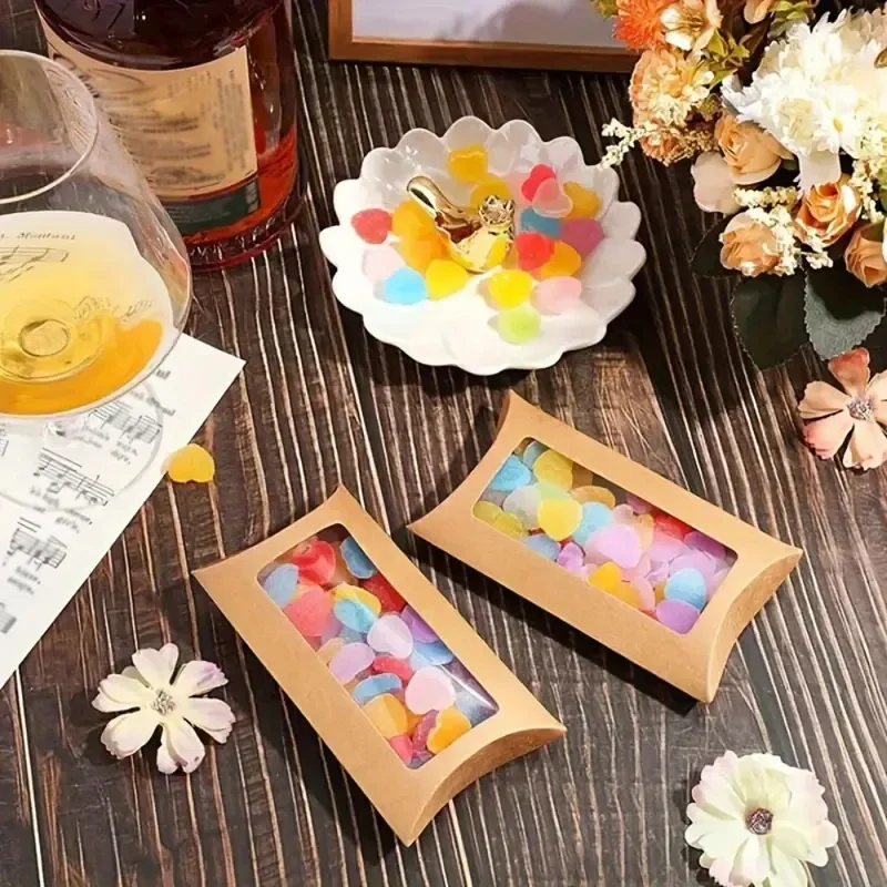 50 Stück Papierkissen-Geschenkbox, transparente PVC-Fensterbox, verwendet für Geburtstagsfeiern, Weihnachten, Hochzeit, Verpackung, Schmuck, Süßigkeiten – Detail 7