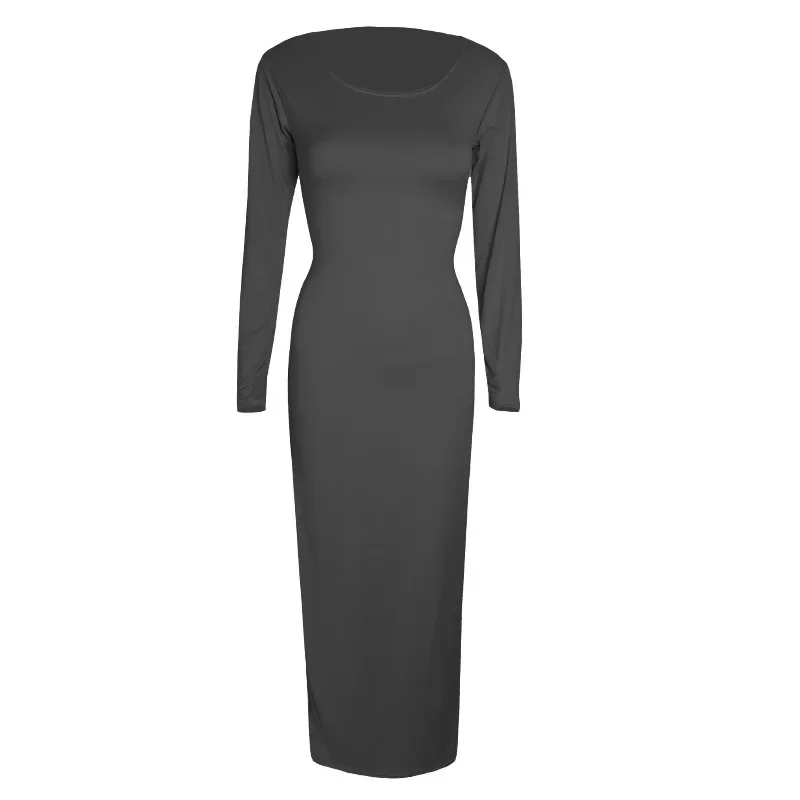 B106 round neck long sleeve dress Black