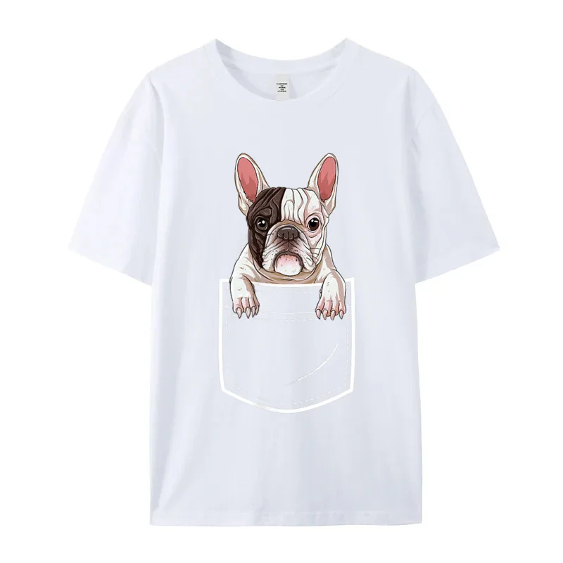 Premium Cotton Female Short Sleeve French Bulldog in Your Front T Shirts Graphic Tops Tees Cute Casual Round Collar Tops Shirts French Bulldog in Your Front Pocket T Shirt Women Men Boys__18651 white