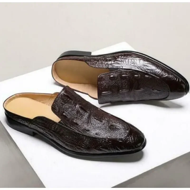 

New Brown Men Slippers Outside Men Shoes British Style Black Size 38-46 Handmade Free Shipping Zapatillas De Casa Verano Hombre