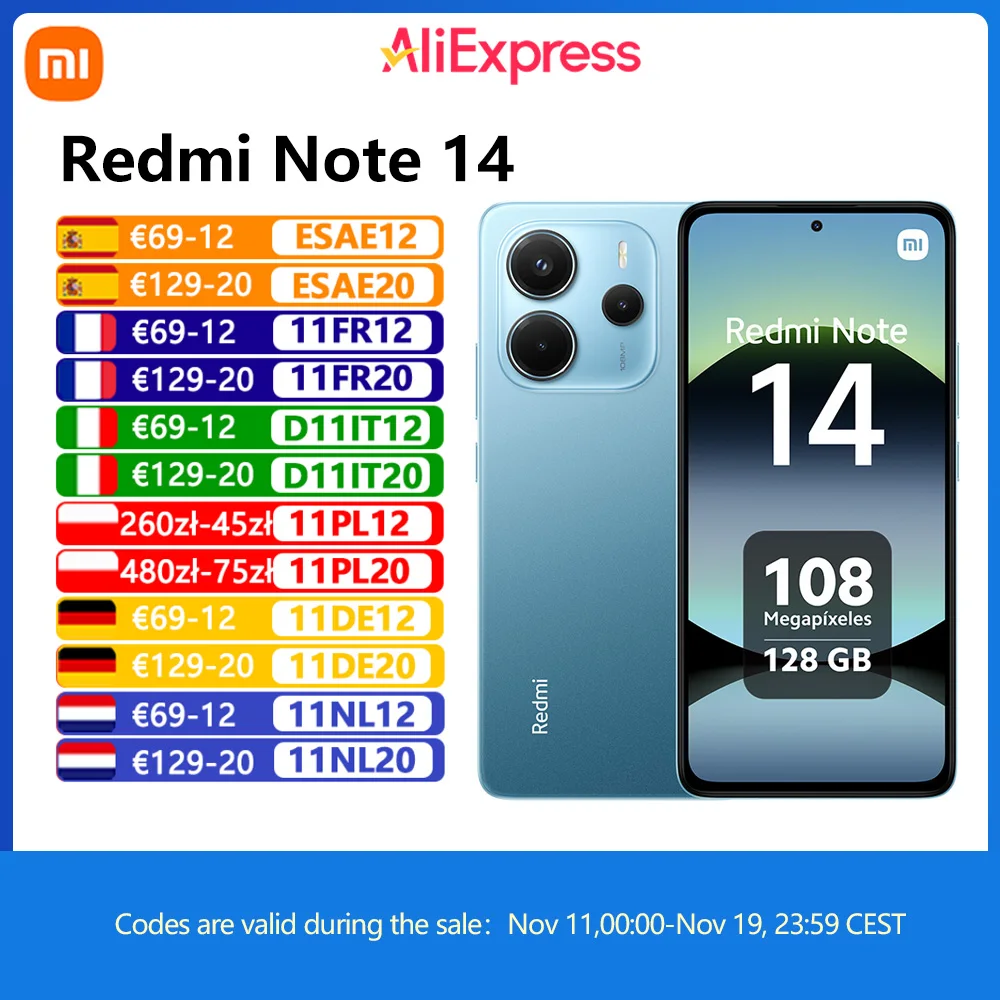 Xiaomi Redmi Note 14 4G, NFC, Helio G99-Ultra, 6.67'' AMOLED Display, 120 Hz, 108 MP AI Camera, Charger not Included - AliExpress