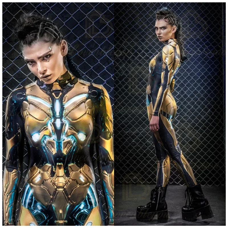 Golden Armor Cosplay Costume 3D Stampato Argento Muscle Suit Halloween Catsuit Super Hero Body Adulti