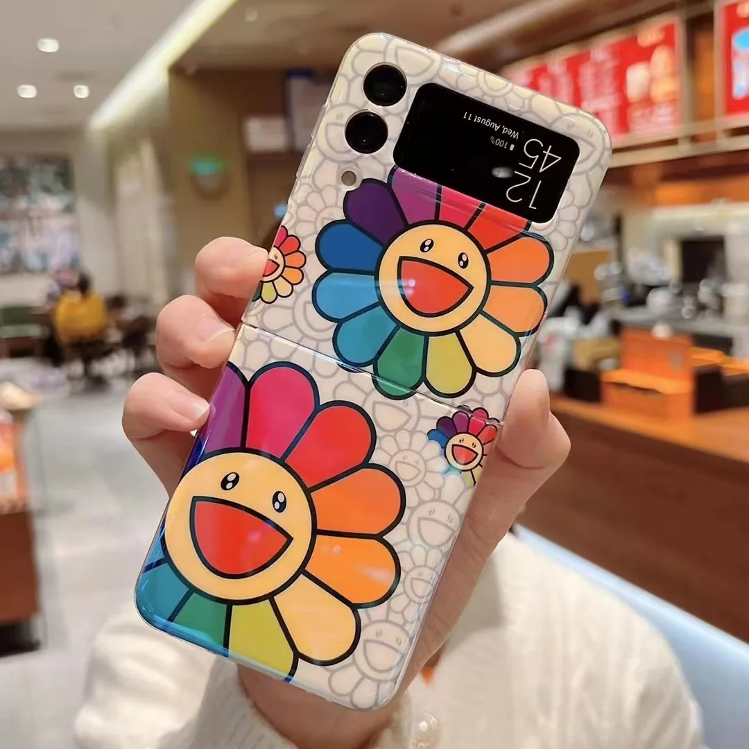 

W23flip Korea Sunflower Floral Glossy Phone Case For Samsung Z-Flip2/3/4 Split Type Soft Full Cover Skinny Shell Body Protection