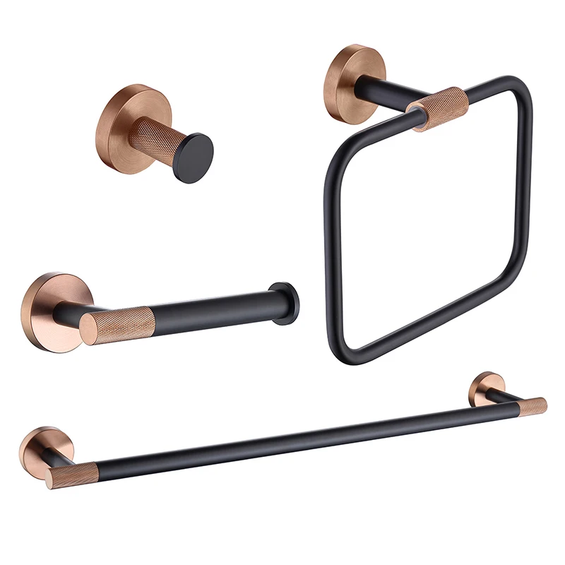 

Black Rose Gold Wall Mounted Bathroom Single Towel Rack Toilet Tissue Rack Robe Hook Towel Ring Hardware Set