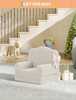 Kids Reading Chair, Sherpa Convertible Toddler Couch Fold Out Sofa Bed with Washable Cover, Crown Design for Playroom Nursery 5