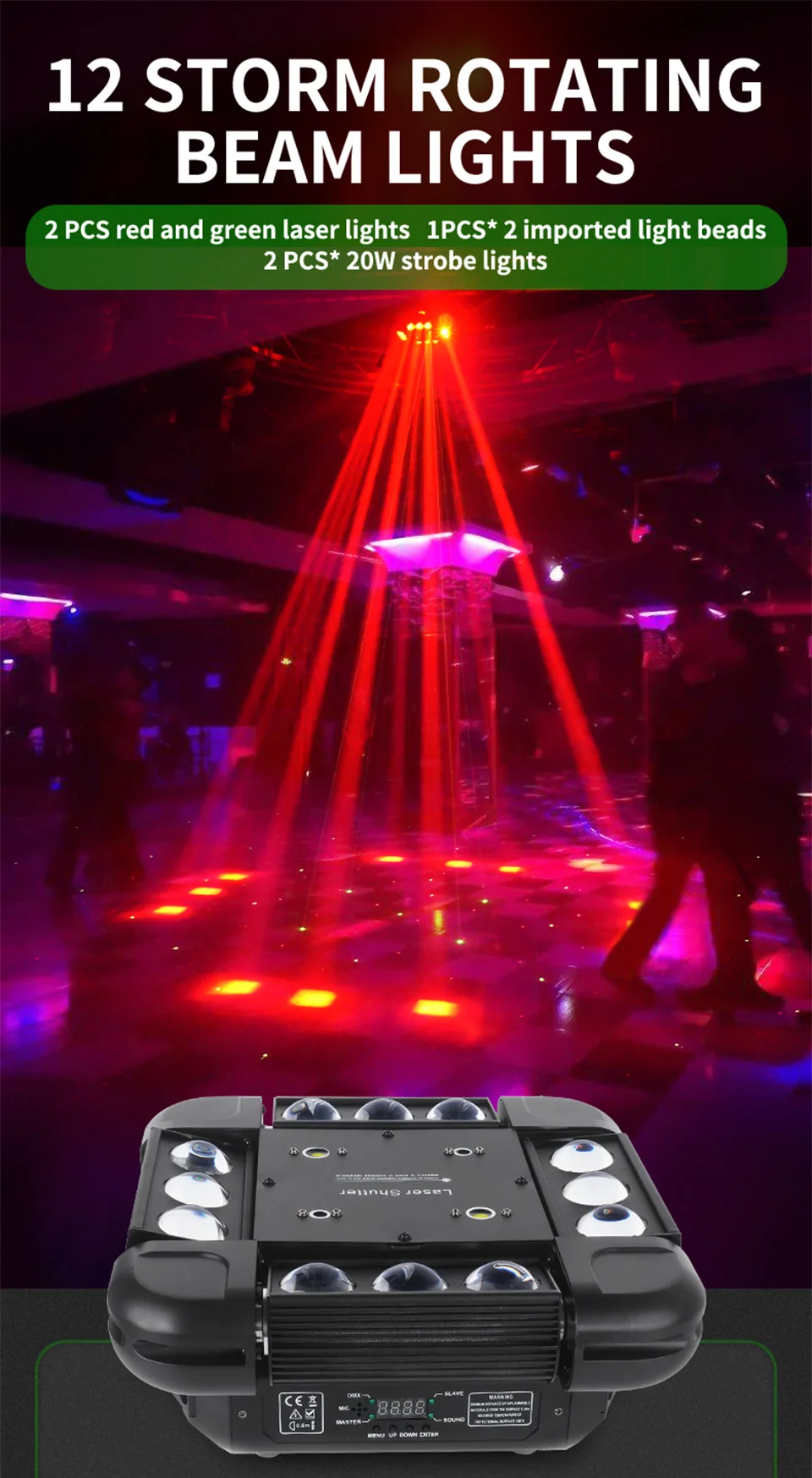 New 12Pcs RGB Spider Laser Light Led Beam Disco Projector Stage Light 3In1 Strob