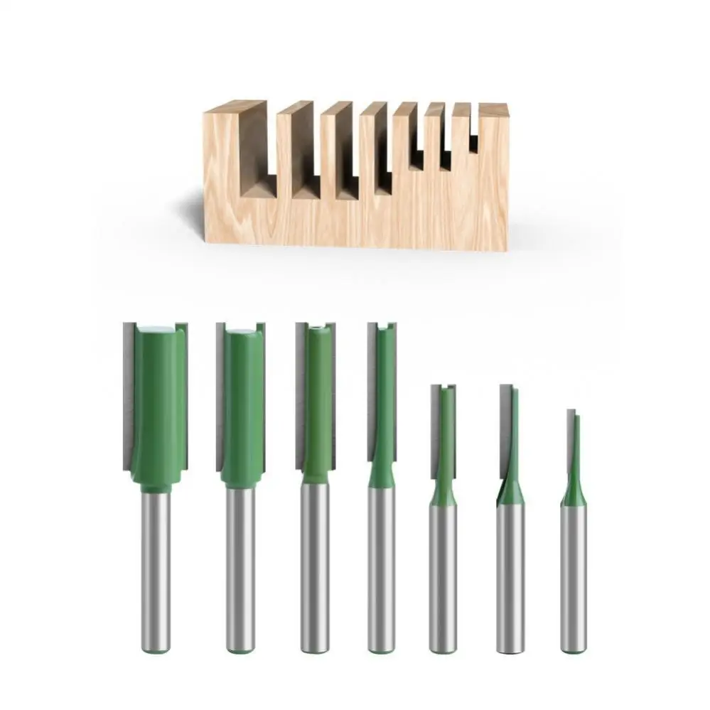 Wood Router Bits 1/4inch Shank Carbide Alloy Straight Router Bits For Wood Working Tungsten Alloy Double Edged Straight Cutter Set 7pcs/set