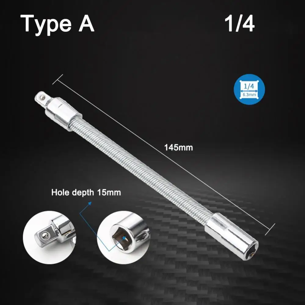 1/4 3/8 1/2 Drive Flexible Socket Extension Bar Adapter Metal Shaft Conversion Head High Torque Socket Ratchet Wrench Extender