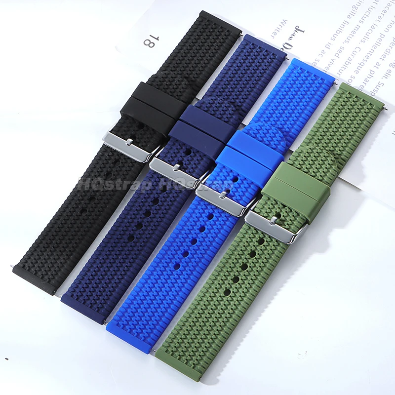 Breathable Waterproof Silicone Watch Band - Durable Perforated Rubber Strap Replacement Bracelet
