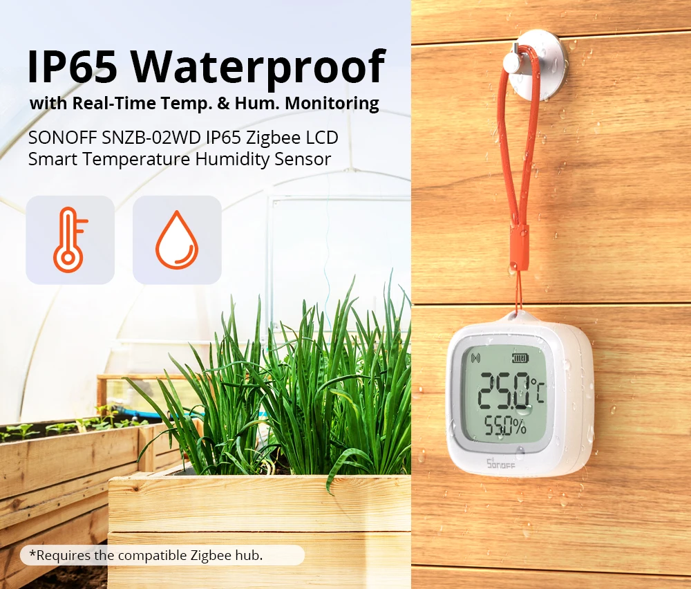 SNZB-02WD Zigbee LCD Smart Temperature Humidity Sensor IP65 Waterproof for Bathr