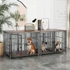 Heavy Duty Dog House End Table Furniture with Four Doors and Lock Latches Divider Wood Metal Pet Kennel Cage Crate 1
