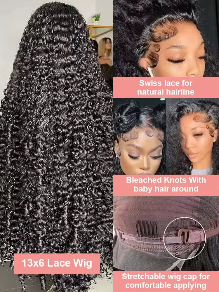 30 Inch Deep Wave Lace Front Wig Human Hair 250 Density 13x6 HD Lace Amazon.com : Odored 30 Inch Deep Wave Lace Front Wigs Human  main image 3