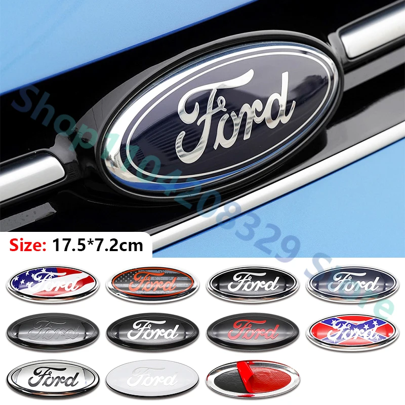 17.5x7.2CM Metal Car Front Badge Trunk Aluminum Badge 1PC For Ford Fusion Focus Fiesta Kuga Edge Mondeo Transit Ecosport Trim car emblem car logo epoxy sticker badge