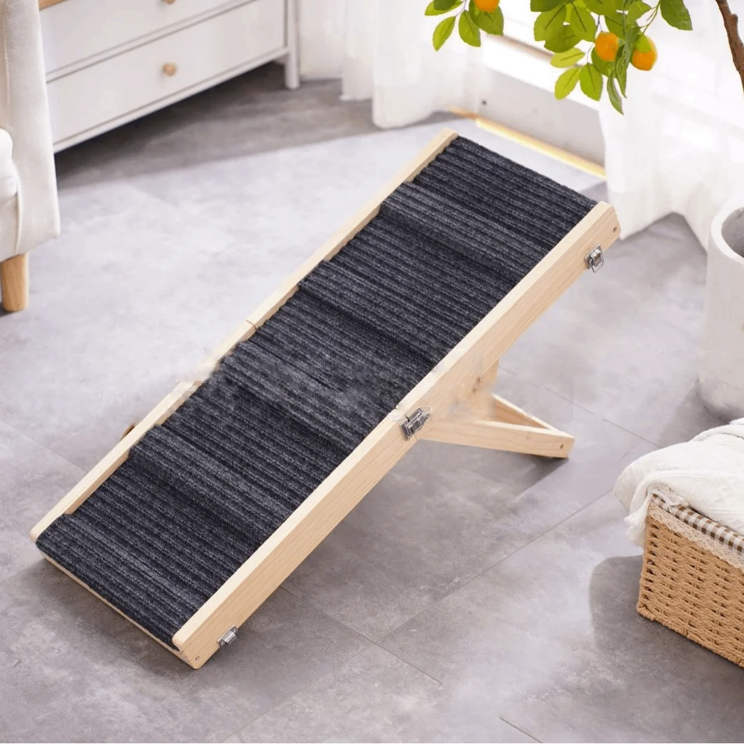 Wooden Dog Climbing Ladder Foldable Senior Dog Bed Slope Ladder Height-Adjustable Pet Sofa Ramp Ladder Pet Ramp Step