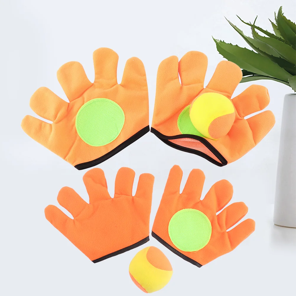 2 Pairs Outdoor Plush Sports Toys Funny Sticky Ball Gloves Toy Cartoon Tossing Ball Gloves Toy Educational Throwing Catching 5