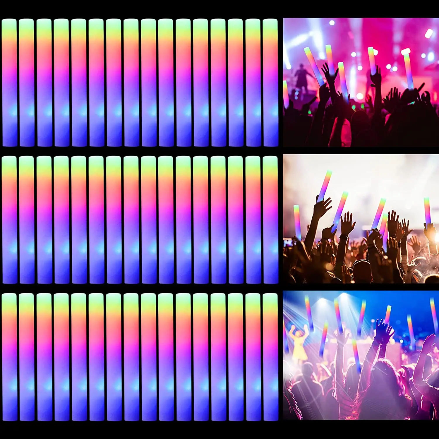 

100pcs/lot Glow Sticks for Wedding Birthday Colorful 3 Flashing LED Light Foam Stick LED Party Supplies with 3 Batterie No Logo