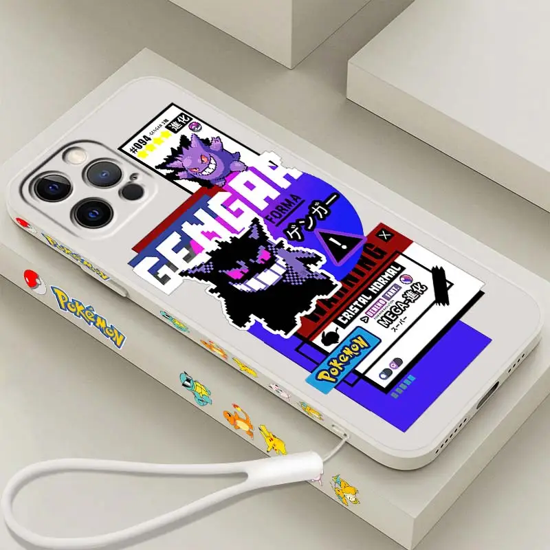 Pokemon Pikachu Gengar Custodia Per Telefono Carina Per Apple Iphone 14 13 12 Mini 11 Xs Pro Max X Xr 8 7 Plus Se Cover In Corda Sinistra Liquida