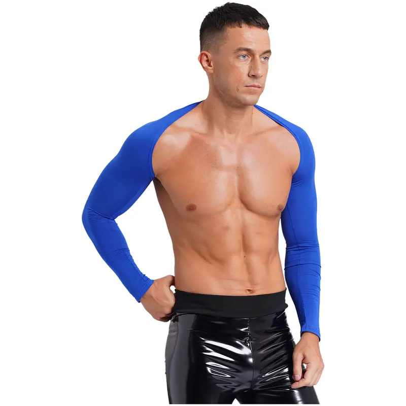Men Open Front Half Crop Top Solid Long Sleeve Cardigan Bolero Shrug Tops Muscle Arm Sleeves Workout Sports Gym Tops Clubwear - Image 3