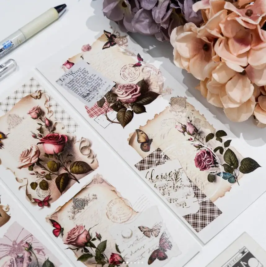 

6cmx5meters Vintage Rose Washi Tape Large Background Adhesive Sticker for Scrapbooking Card Making Planner Deco Stickers