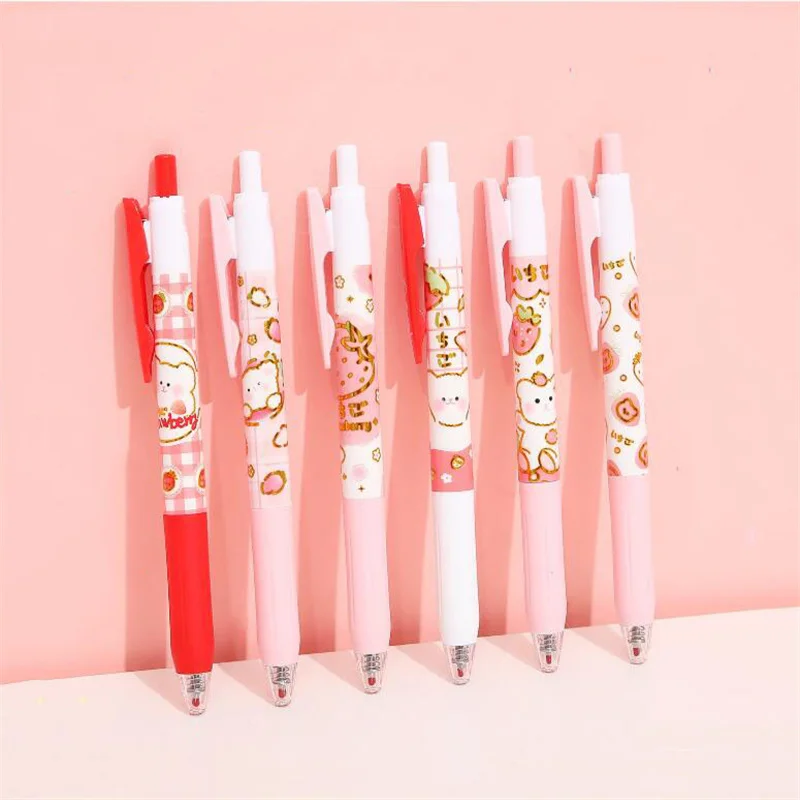 

36 pcs/lot Creative Strawberry Bear Gel Pen Cute Press 0.5mm Black Ink Pen Gift Stationery Office School Supplies Wholesale