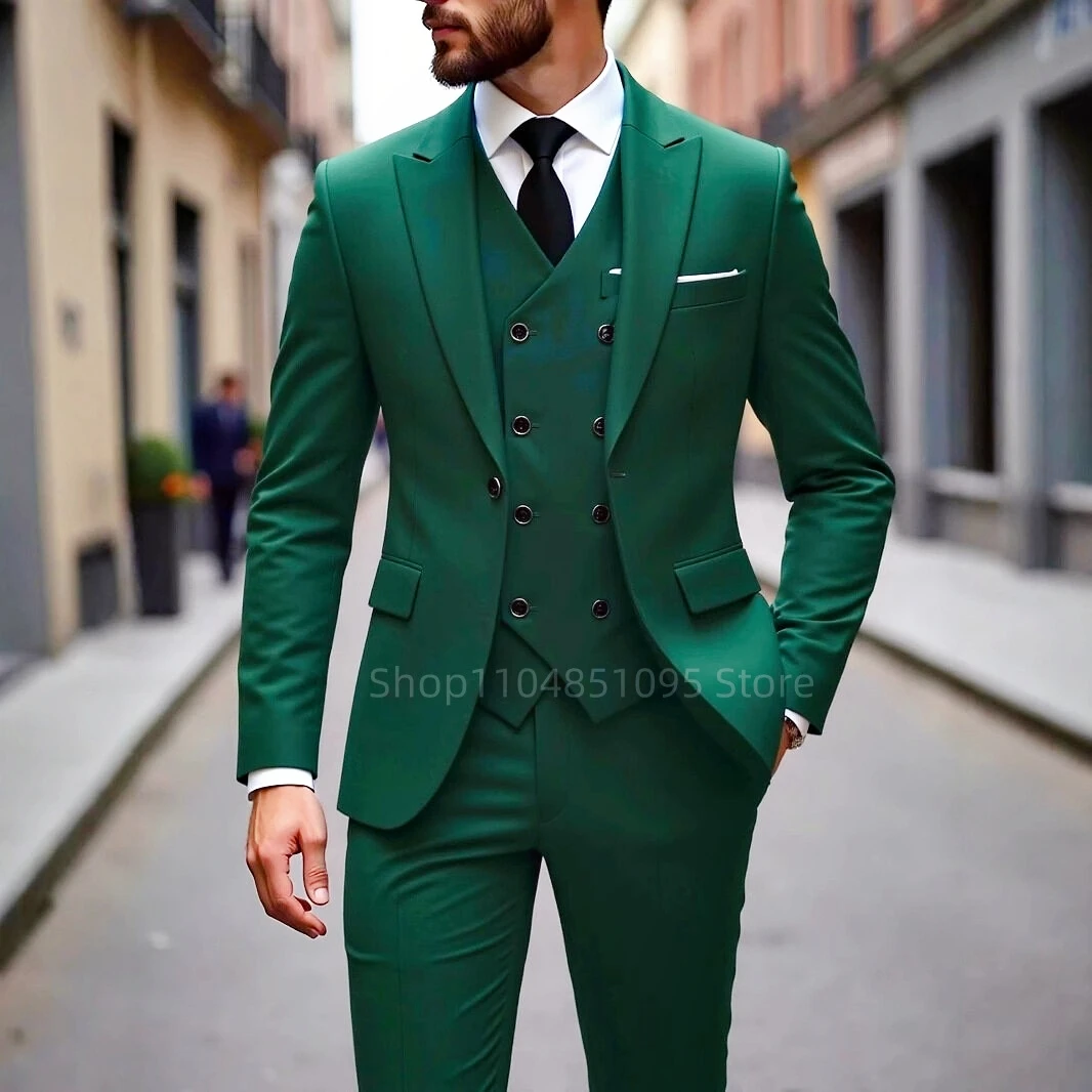 Formal Slim Fit Men's  3 Piece Dinner Groom Tuxedos Wedding Suits Notch Lapel Jacket Vest And Pants for Business Party Prom