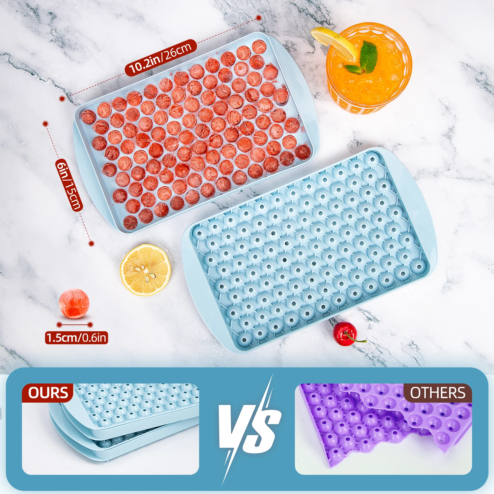 Compact 104-Hole Round Ice Ball Mold for Beverages and Cocktails