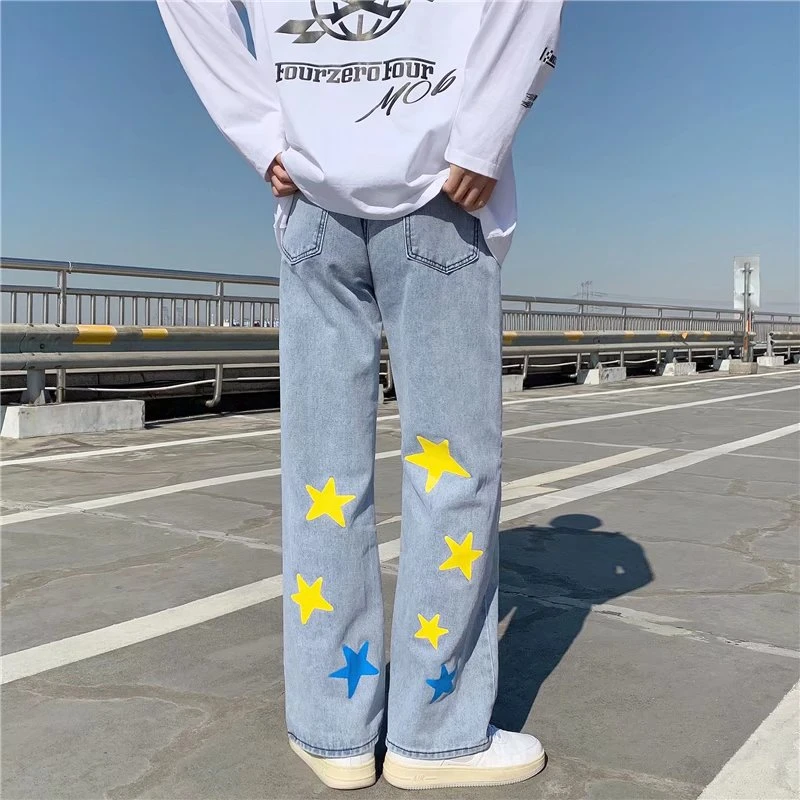 2022 New Fashion Star Print Straight Baggy Men Jeans Trousers Y2K Hip Hop  Loose Korean Casual Denim Pants Luxury Pantalon Homme| | - AliExpress