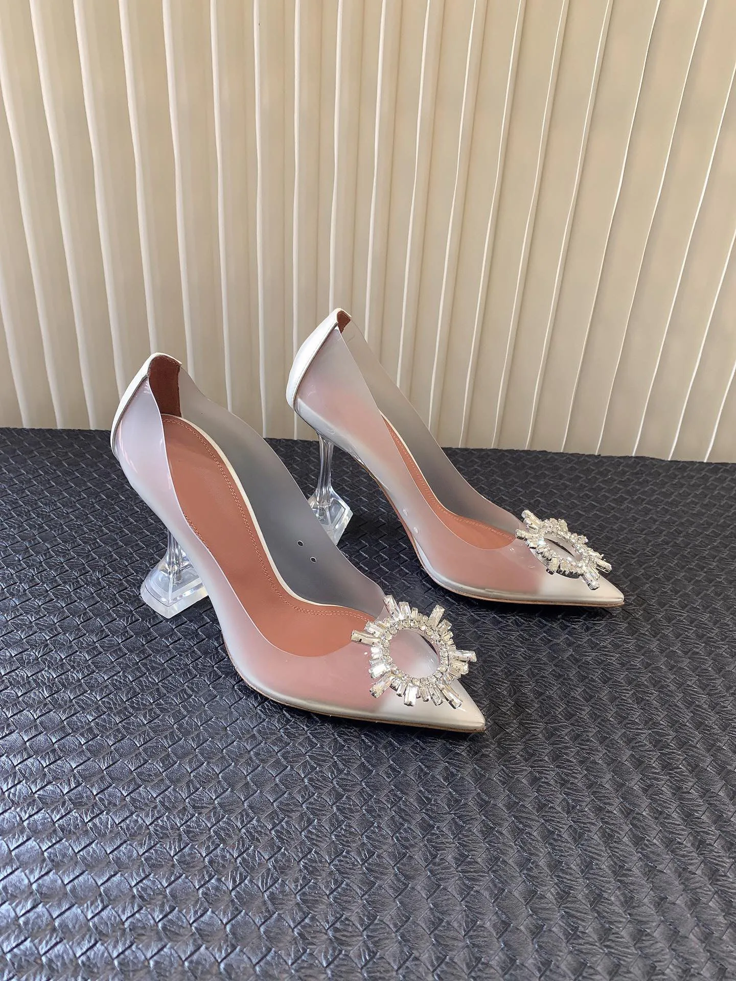 

Women Shoes Begum Glass Pumps Milky Way Pvc 95mm Heel Starbust Embellished Brooch Brand Oeing 8882304231012