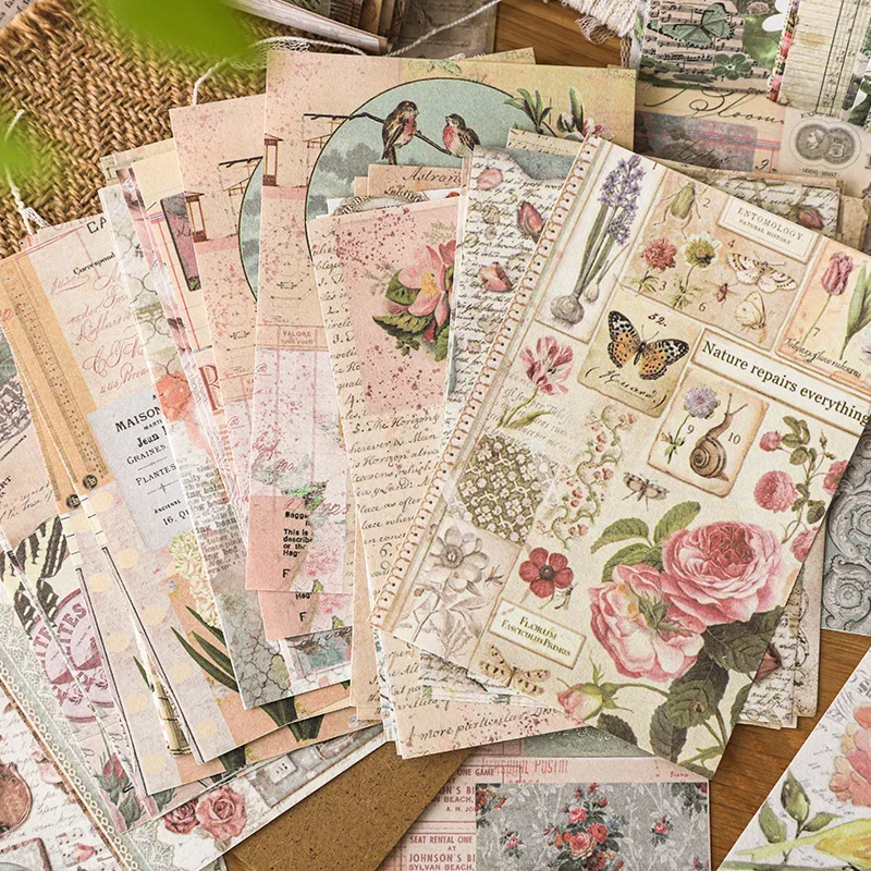 100 pcs Vintage Material Paper DIY Diary Album Background Paper Decoration Flower Butterfly Scrapbooking Junk Journal Supplies ﻿ 5