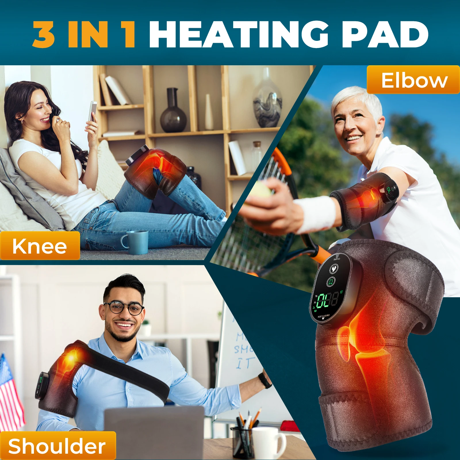 Wireless Heating Knee Brace with Digital Display Controller Heated Shoulder Pad & Elbow Pad