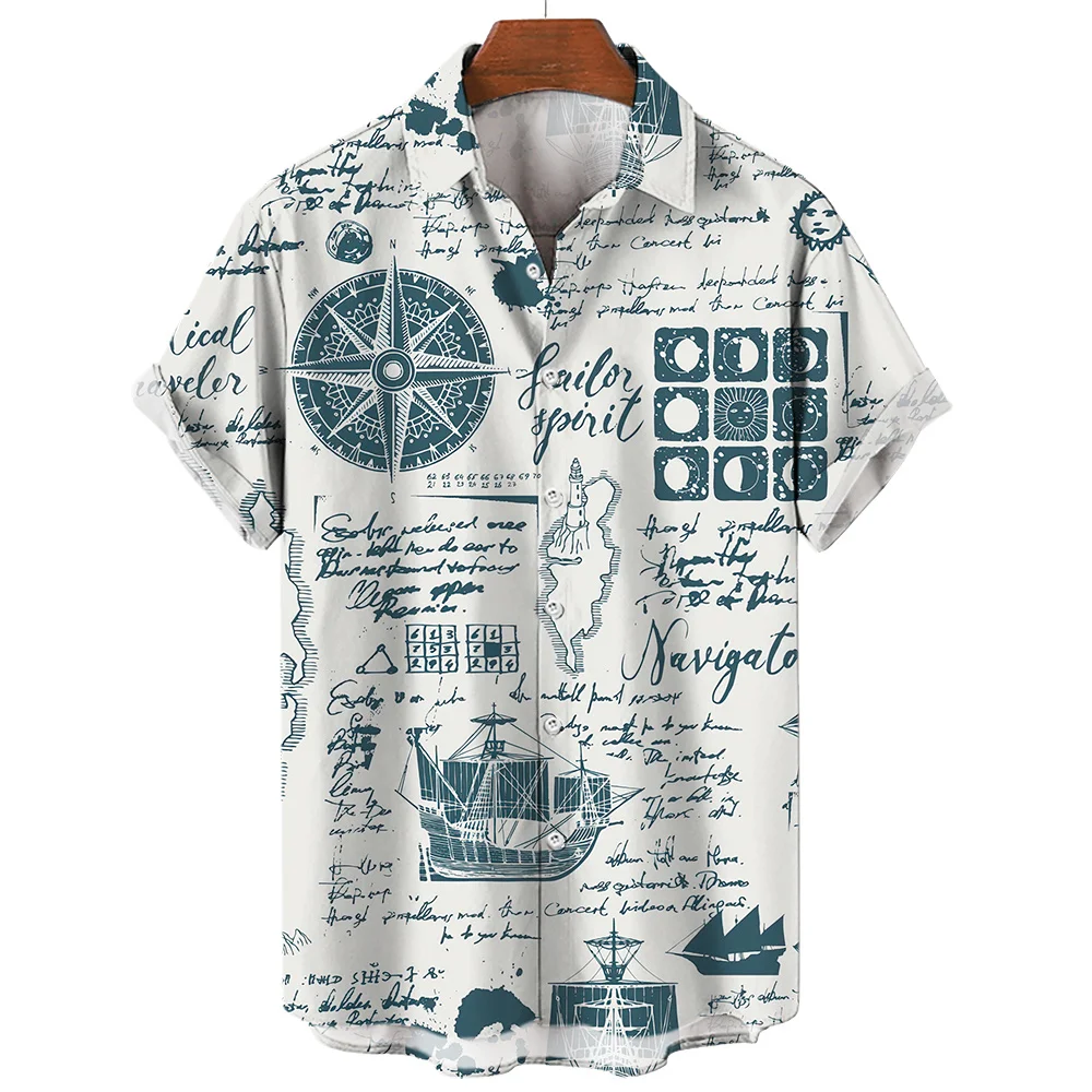 Men's Short Sleeve Casual Shirt Summer Nautical Graphic 3D Print Beach Shirt