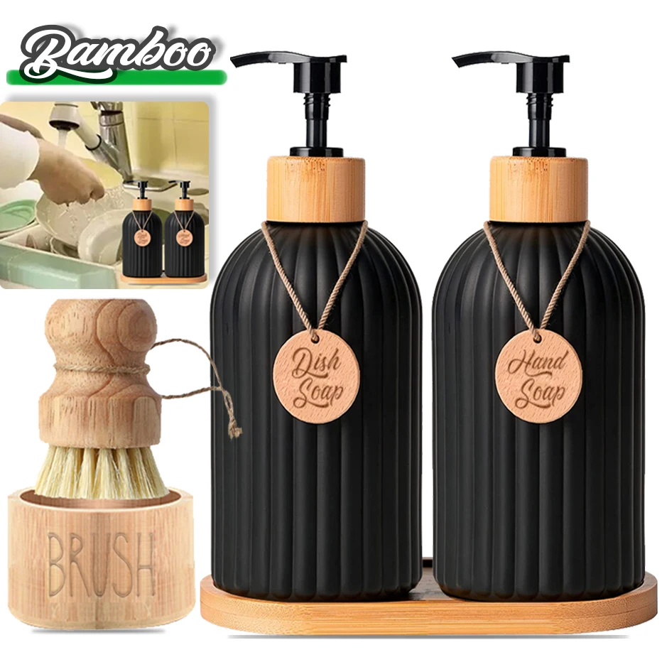 Soap Dispenser Dish and Hand Soap Filling Bottle Wooden Lettering Tag for Home Decor