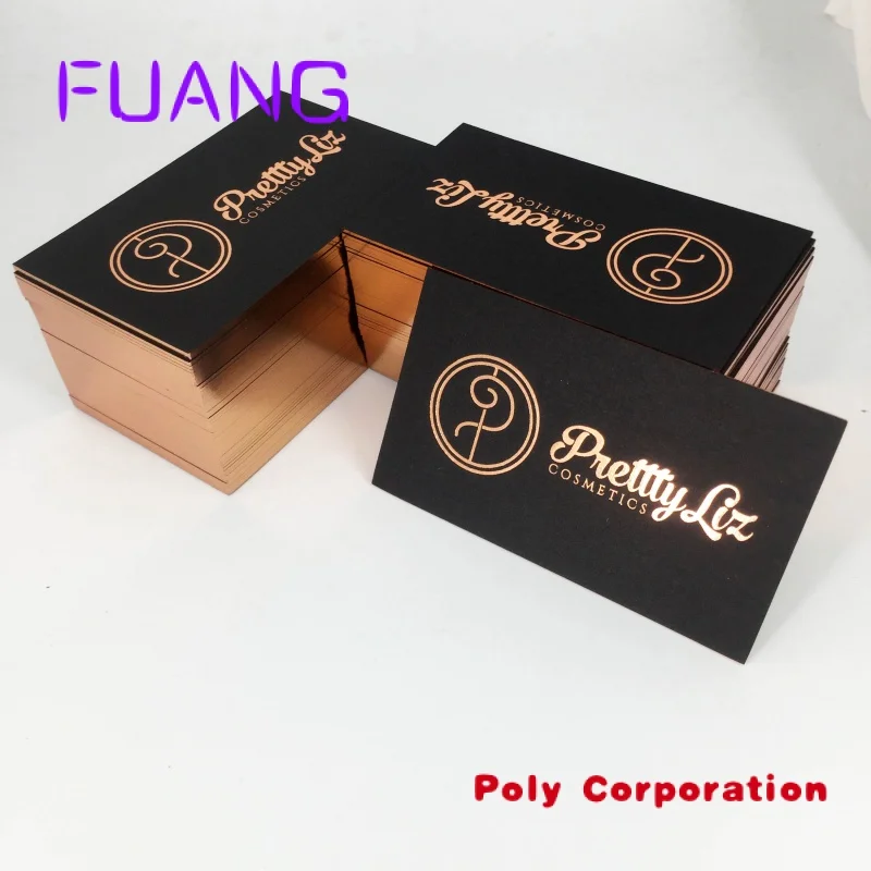 Custom  Printing Custom Rose Gold Foil Emboss Logo Foil Edge Cardboard Thick Paper Luxury Black Business Card Printing