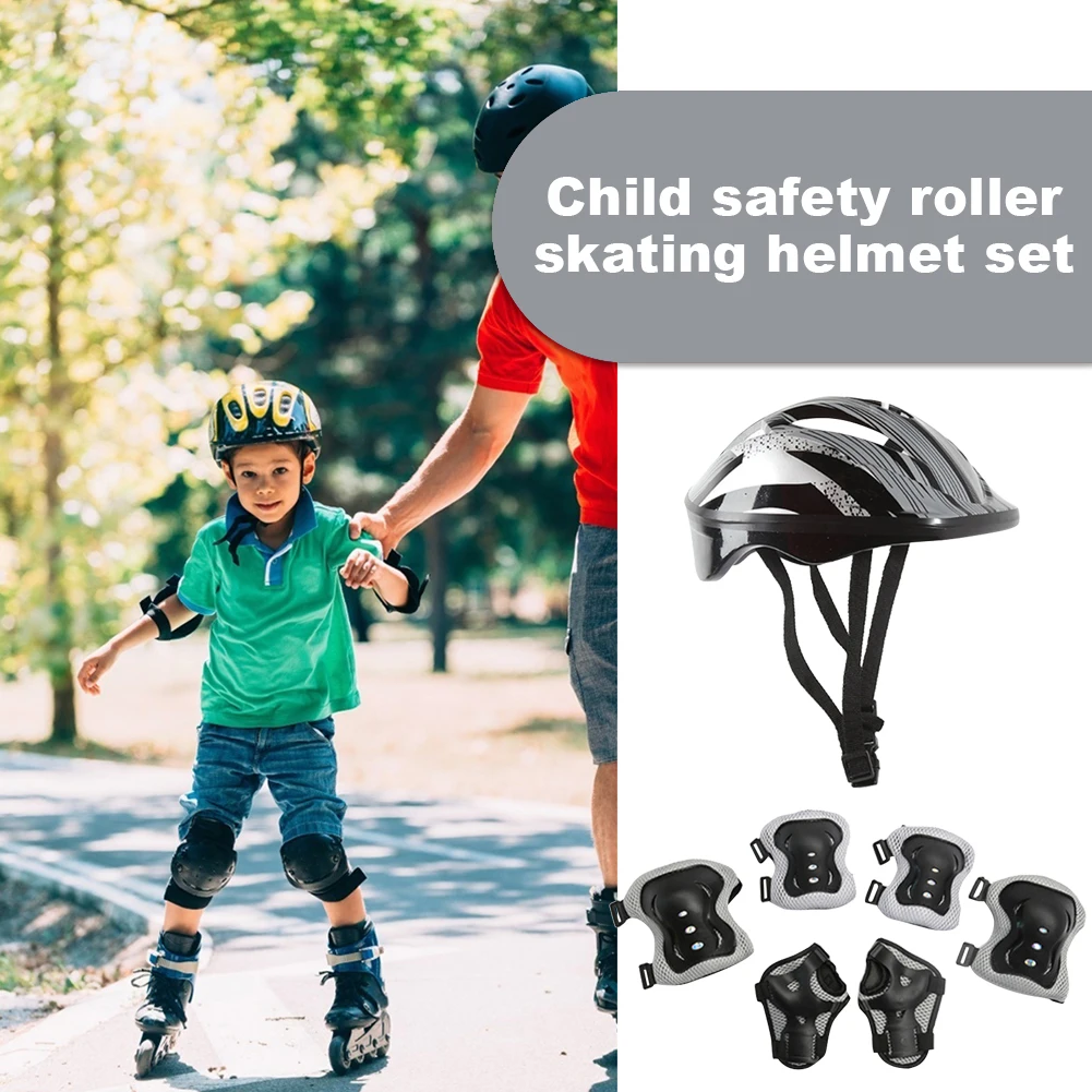 Kids Bike Helmet Knee Elbow Wrist Pads Boys Girls Scooter Safety Helmet Shock-Absorbing Breathable Outdoor Sport Accessory 7pcs