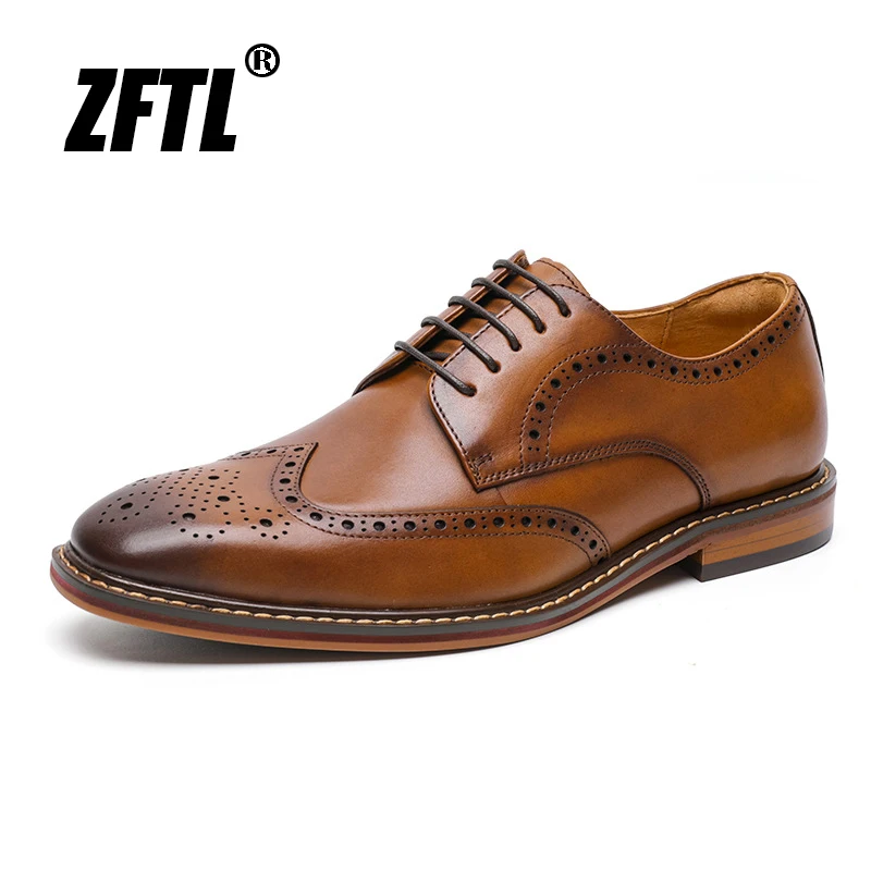 Men brogue shoes genuine leather man formal business shoes all match derby handmade cow leather wedding shoes