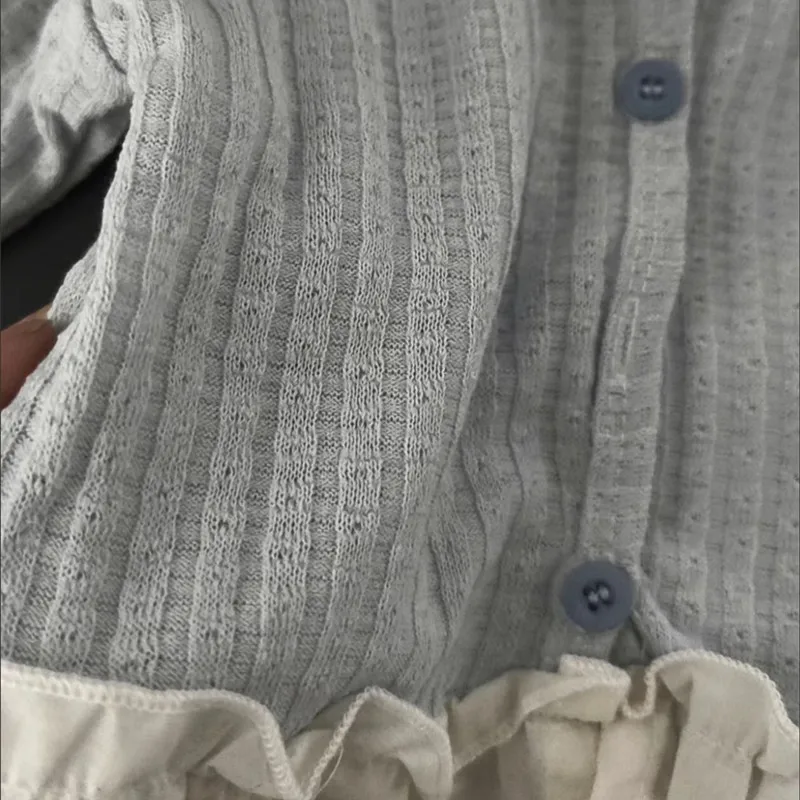 아동 의류 소녀 겉옷 봄 여름 얇은 레이스 니트 가디건 소녀를위한 어린이 긴 소매 탑 패치 워크 자켓