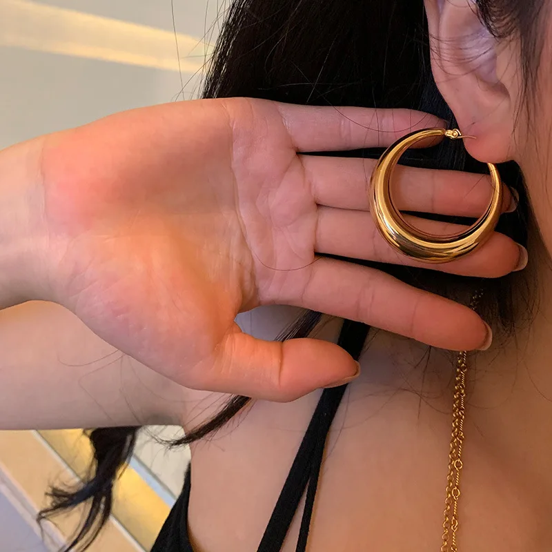 20/25/40MM Punk Golden Chunky Hoop Earrings for Women Classic Silver Color Geometric Minimalist Earrings Party Jewelry