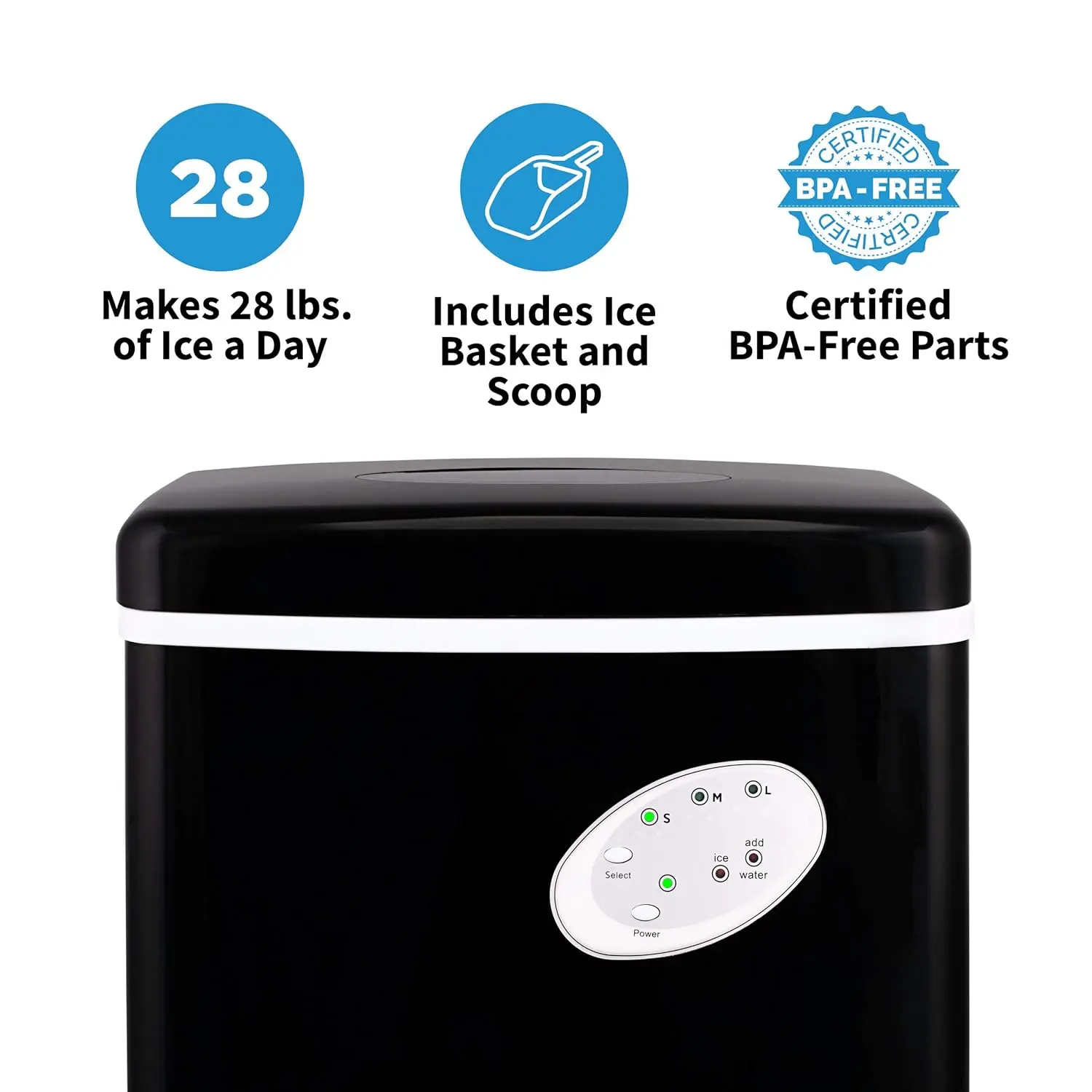 Compact Automatic Ice Maker, Cubes Ready in 6 Minutes, 28 Pounds in 24 Hours