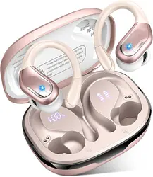 Waterproof Wireless Bluetooth Earphones with Noise Cancelling Mic and Deep Bass (Pink)