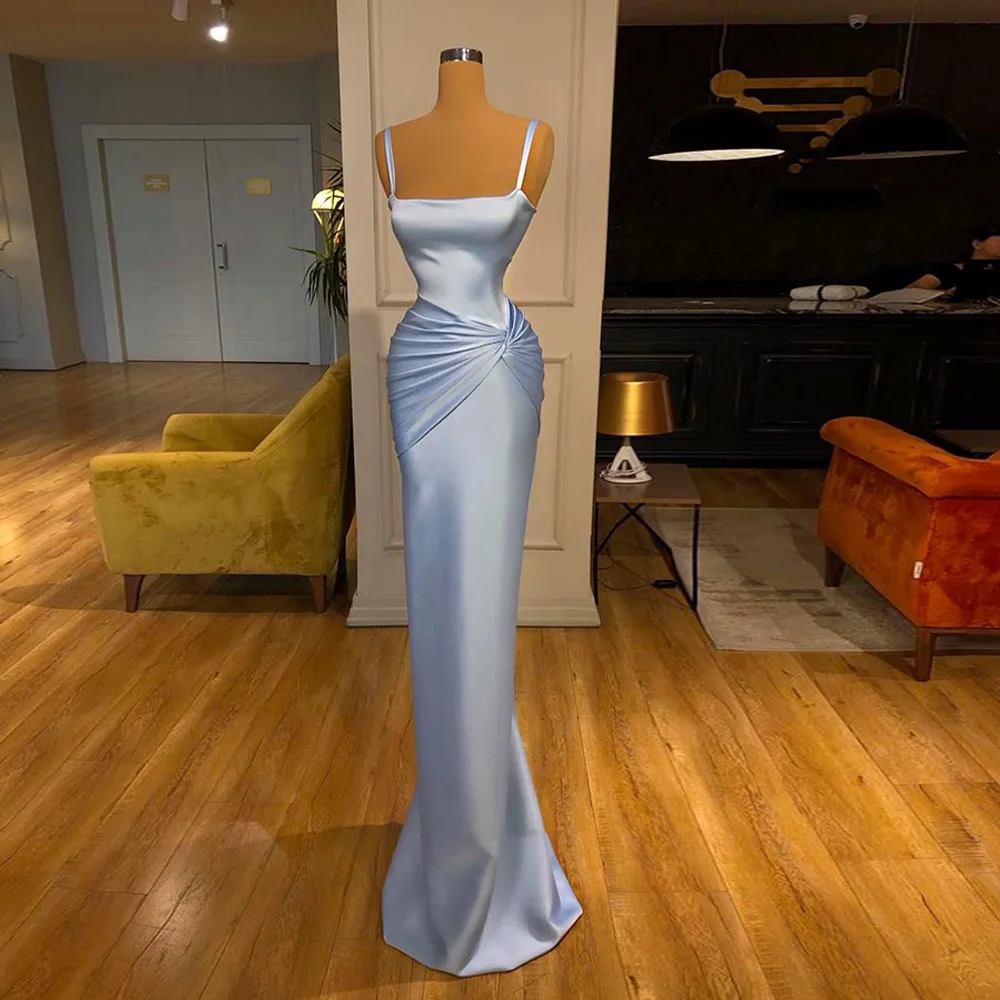 TAYLOR Womens Teal Zippered Pleated Exaggerated Bow Hi-lo Hem Spaghetti Strap Square Neck Full-Length Formal Gown Dress main image 0