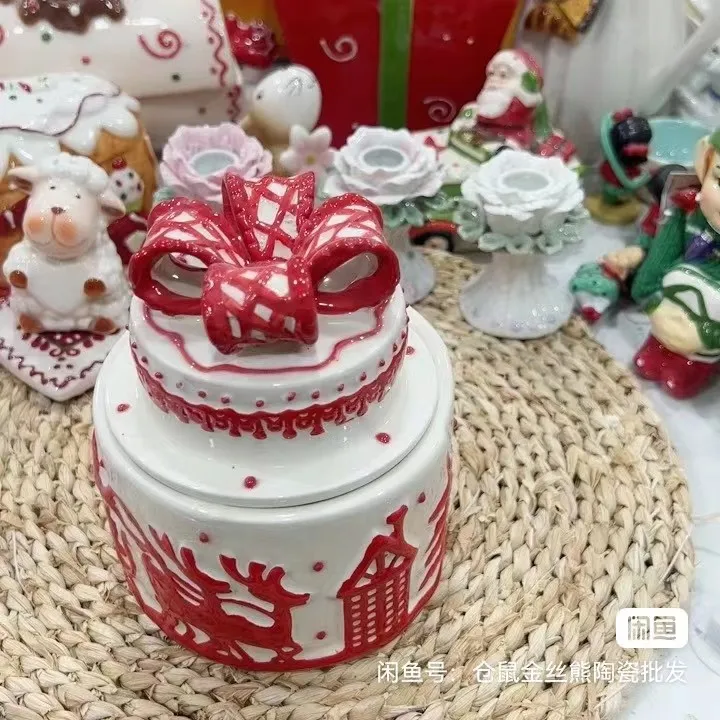 Cartoon 3D Relief Colorful Handdrawn Ceramics Dish Cake Gift Cake Box Box Christmas Tableware Kitchen Household Dinnerware 5