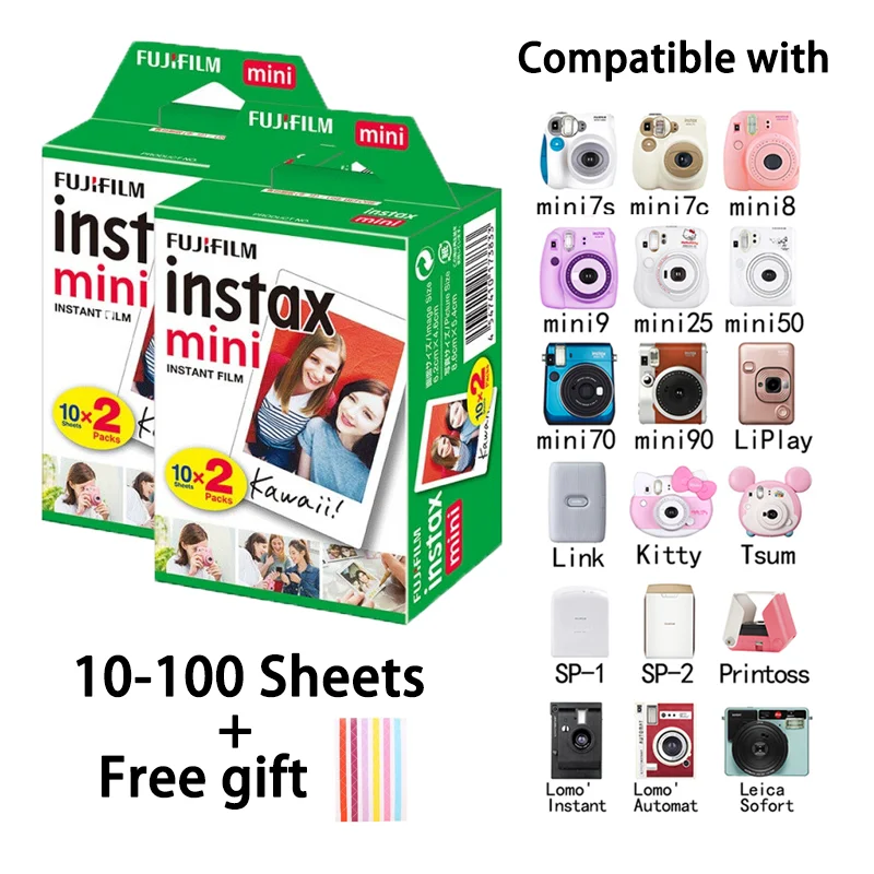 

New 100 Sheets Fujifilm Instax Mini LiPlay 11 9 8 7s 70 90 LINK SP-2 Film White Edge Photo Paper for Instant Camera