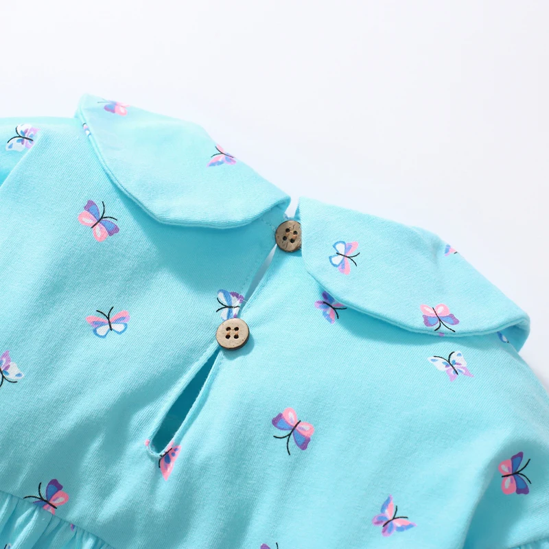 Children's Clothing Turndown Collar Cotton Cartoon Butterfly Dress Spring  Autumn Clothes Kids Baby Girls